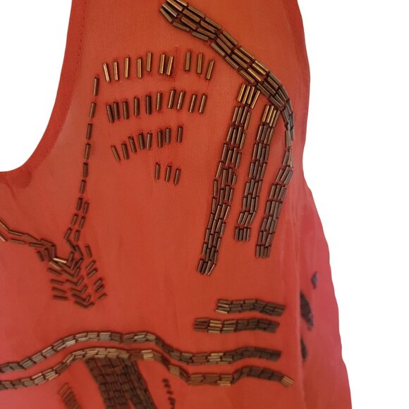 FREE PEOPLE Sheer Orange‎ Beaded Racerback Tank Top M Summer Beach - Picture 3 of 8